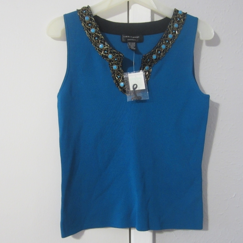 cable & gauge petites women's dress blouse.-with stones around the neck-size ps - Picture 2 of 13